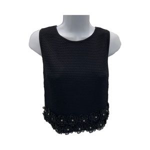 New York & Company Black Cropped Floral Trim Knit Tank